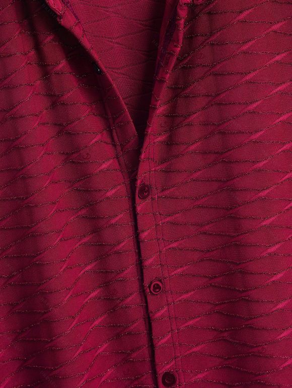 Casual Couple Outfit Solid Color Wavy Jacquard Embossed Texture Print Bodycon Maxi Dress and Shirt Set - Rouge Vineux S | US 4