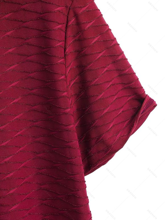 Casual Couple Outfit Solid Color Wavy Jacquard Embossed Texture Print Bodycon Maxi Dress and Shirt Set - Rouge Vineux S | US 4