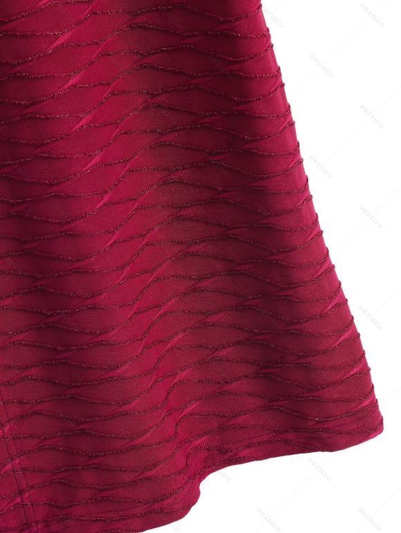 Casual Couple Outfit Solid Color Wavy Jacquard Embossed Texture Print Bodycon Maxi Dress and Shirt Set - Rouge Vineux S | US 4