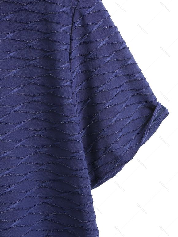 Casual Couple Outfit Solid Color Wavy Jacquard Embossed Texture Print Bodycon Maxi Dress and Shirt Set - Bleu de Minuit S | US 4