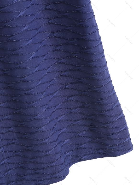 Casual Couple Outfit Solid Color Wavy Jacquard Embossed Texture Print Bodycon Maxi Dress and Shirt Set - Bleu de Minuit S | US 4