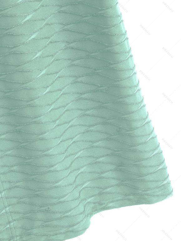 Casual Couple Outfit Solid Color Wavy Jacquard Embossed Texture Print Bodycon Maxi Dress and Shirt Set - Vert clair S | US 4