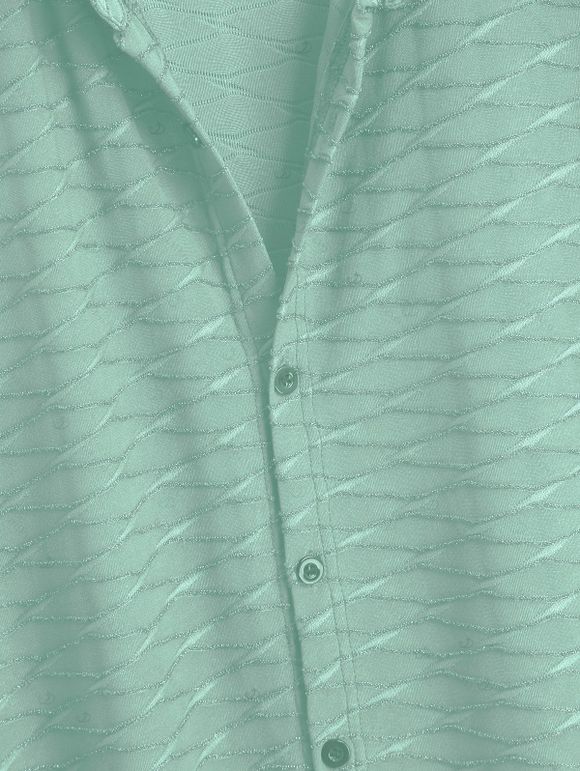 Casual Couple Outfit Solid Color Wavy Jacquard Embossed Texture Print Bodycon Maxi Dress and Shirt Set - Vert clair S | US 4