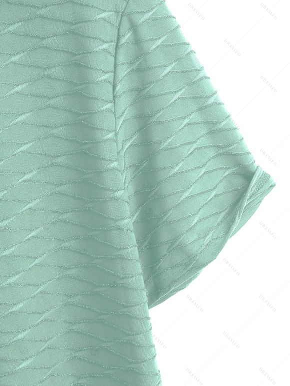 Casual Couple Outfit Solid Color Wavy Jacquard Embossed Texture Print Bodycon Maxi Dress and Shirt Set - Vert clair S | US 4