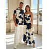 Vacation Couple Outfit Ginkgo Leaf Print Pocket Bowknot Off the Shoulder Jumpsuit and Shirt Set - multicolor S | US 4