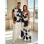 Vacation Couple Outfit Ginkgo Leaf Print Pocket Bowknot Off the Shoulder Jumpsuit and Shirt Set - multicolor S | US 4