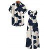 Vacation Couple Outfit Ginkgo Leaf Print Pocket Bowknot Off the Shoulder Jumpsuit and Shirt Set - multicolor S | US 4