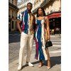 Vintage Couple Outfit Multicolor Oil Painting Vertical Stripe Print Spaghetti Strap Maxi Bodycon Dress and Shirt Set - multicolor S | US 4