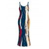 Vintage Couple Outfit Multicolor Oil Painting Vertical Stripe Print Spaghetti Strap Maxi Bodycon Dress and Shirt Set - multicolor S | US 4