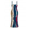 Vintage Couple Outfit Multicolor Oil Painting Vertical Stripe Print Spaghetti Strap Maxi Bodycon Dress and Shirt Set - multicolor S | US 4
