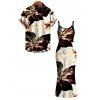 Vacation Couple Outfit Splash Ink Floral Print Spaghetti Strap Maxi Bodycon Dress and Shirt Set - multicolor S | US 4