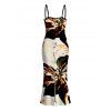 Vacation Couple Outfit Splash Ink Floral Print Spaghetti Strap Maxi Bodycon Dress and Shirt Set - multicolor S | US 4