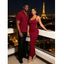 Casual Couple Outfit Solid Color Wavy Jacquard Embossed Texture Print Bodycon Maxi Dress and Shirt Set - Bleu de Minuit S | US 4