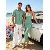 Casual Couple Outfit Solid Color Wavy Jacquard Embossed Texture Print Bodycon Maxi Dress and Shirt Set - Vert clair S | US 4