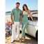 Casual Couple Outfit Solid Color Wavy Jacquard Embossed Texture Print Bodycon Maxi Dress and Shirt Set - Bleu de Minuit S | US 4