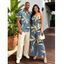 Vacation Couple Outfit Bamboo Leaf Print Pocket Bowknot Off the Shoulder Jumpsuit and Shirt Set - Bleu clair S | US 4