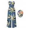 Vacation Couple Outfit Bamboo Leaf Print Pocket Bowknot Off the Shoulder Jumpsuit and Shirt Set - Bleu clair S | US 4