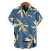 Vacation Couple Outfit Bamboo Leaf Print Pocket Bowknot Off the Shoulder Jumpsuit and Shirt Set - Bleu clair S | US 4