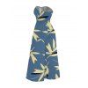 Vacation Couple Outfit Bamboo Leaf Print Pocket Bowknot Off the Shoulder Jumpsuit and Shirt Set - Bleu clair S | US 4