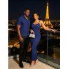 Casual Couple Outfit Solid Color Wavy Jacquard Embossed Texture Print Bodycon Maxi Dress and Shirt Set - Bleu de Minuit S | US 4