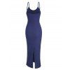 Casual Couple Outfit Solid Color Wavy Jacquard Embossed Texture Print Bodycon Maxi Dress and Shirt Set - Bleu de Minuit S | US 4