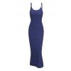 Casual Dress Solid Color Wavy Jacquard Embossed Texture Print Bodycon Maxi Dress - Bleu de Minuit XXL | US 14
