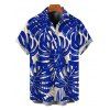 Hawaiian Couple Outfit Tropical Monstera Leaf Print Tied Pocket Off the Shoulder Jumpsuit and Shirt Set - BLUE S | US 4