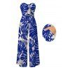 Hawaiian Couple Outfit Tropical Monstera Leaf Print Tied Pocket Off the Shoulder Jumpsuit and Shirt Set - BLUE S | US 4