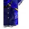 Vacation Couple Outfit Rose Floral Metallic Gold Scroll Vine Print Spaghetti Strap Maxi Bodycon Dress and Shirt Set - Bleu profond S | US 4