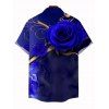 Vacation Couple Outfit Rose Floral Metallic Gold Scroll Vine Print Spaghetti Strap Maxi Bodycon Dress and Shirt Set - Bleu profond S | US 4
