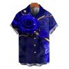 Vacation Couple Outfit Rose Floral Metallic Gold Scroll Vine Print Spaghetti Strap Maxi Bodycon Dress and Shirt Set - Bleu profond S | US 4