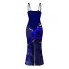 Vacation Dress Rose Floral Metallic Gold Scroll Vine Print Spaghetti Strap Maxi Bodycon Dress - Bleu profond XXL | US 14