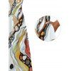 Vacation Couple Outfit Vintage Hand-Painted Abstract Fluid Print Pocket Spaghetti Strap Dress and Shirt Set - WHITE S | US 4
