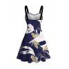 Hawaiian Vacation Couple Outfit Vintage Abstract Palm Leaf Print Ruched Bust Mini Dress and Shirt Set - DEEP BLUE S | US 4