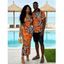 Vintage Couple Outfit Colorblock Leopard Lily Floral Print Spaghetti Strap Maxi Bodycon Dress and Shirt Set - ORANGE S | US 4