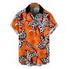 Vintage Couple Outfit Colorblock Leopard Lily Floral Print Spaghetti Strap Maxi Bodycon Dress and Shirt Set - ORANGE S | US 4