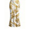 Vacation Couple Outfit Metallic Gold Phoenix Print Spaghetti Strap Maxi Bodycon Dress and Shirt Set - Blanc S | US 4
