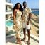 Vacation Couple Outfit Metallic Gold Phoenix Print Spaghetti Strap Maxi Bodycon Dress and Shirt Set - Blanc S | US 4