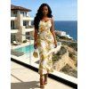 Vacation Couple Outfit Metallic Gold Phoenix Print Spaghetti Strap Maxi Bodycon Dress and Shirt Set - Blanc S | US 4