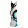 Vacation Couple Outfit Metallic Gold Fluid Marble Swirl Print Spaghetti Strap Maxi Bodycon Dress and Shirt Set - multicolor A S | US 4