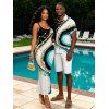 Vacation Couple Outfit Metallic Gold Fluid Marble Swirl Print Spaghetti Strap Maxi Bodycon Dress and Shirt Set - multicolor A S | US 4