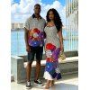 Vintage Couple Outfit Polka Dot Colorblock Floral Print Spaghetti Strap Maxi Bodycon Dress and Shirt Set - BLACK S | US 4