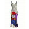 Vintage Couple Outfit Polka Dot Colorblock Floral Print Spaghetti Strap Maxi Bodycon Dress and Shirt Set - BLACK S | US 4