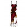 Vacation Couple Outfit Gold Fluid Abstract Marble Print Spaghetti Strap Maxi Bodycon Dress and Shirt Set - Rouge Vineux S | US 4