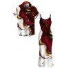 Vacation Couple Outfit Gold Fluid Abstract Marble Print Spaghetti Strap Maxi Bodycon Dress and Shirt Set - Rouge Vineux S | US 4