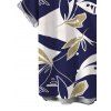 Men's Hawaiian Vacation Shirt Vintage Abstract Palm Leaf Print Button Up Shirt - Bleu profond 2XL