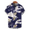 Men's Hawaiian Vacation Shirt Vintage Abstract Palm Leaf Print Button Up Shirt - Bleu profond 2XL