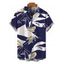 Men's Hawaiian Vacation Shirt Vintage Abstract Palm Leaf Print Button Up Shirt - Bleu profond 2XL