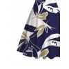 Hawaiian Vacation Dress Vintage Abstract Palm Leaf Print Ruched Bust Mini Dress - Bleu profond XXXXXL | US 20