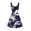 Hawaiian Vacation Dress Vintage Abstract Palm Leaf Print Ruched Bust Mini Dress - Bleu profond XXXXXL | US 20